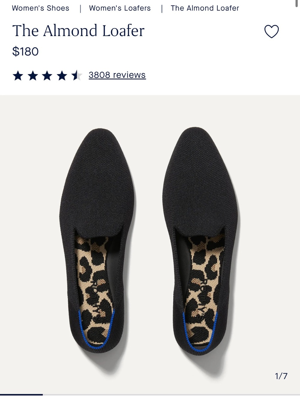 Rothy's Almond Loafer in Black with Leopard-Print Liner